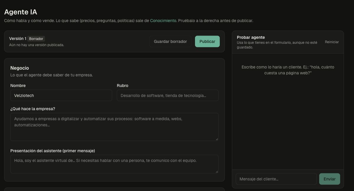 Configuración del agente — pantalla real